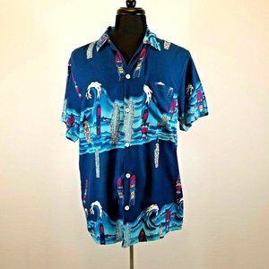 Beachwear Short Sleeve Shirt Mens XL Surf Board Wave Theme Vacation Casual Party